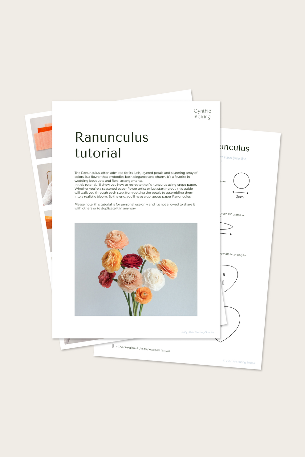 Paper Ranunculus tutorial & templates – Cynthia Meiring Studio
